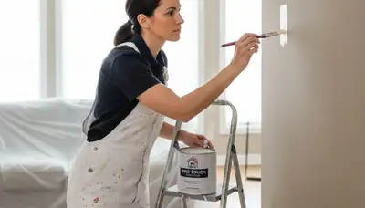 Painter applying touch-up paint to wall in Brandon, FL for Brandon Paint Pros